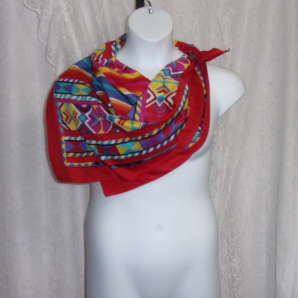 Scarf Indian Motif Multi Colors on Red NWOT